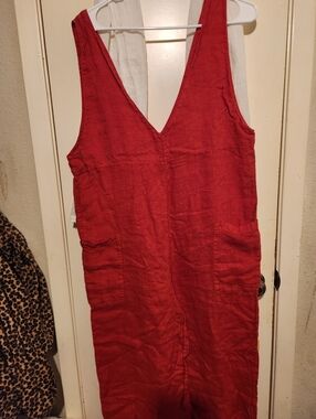 Transparente Made In Italy Red Linen Pinafore Jumpsuit Sz ? B:38"